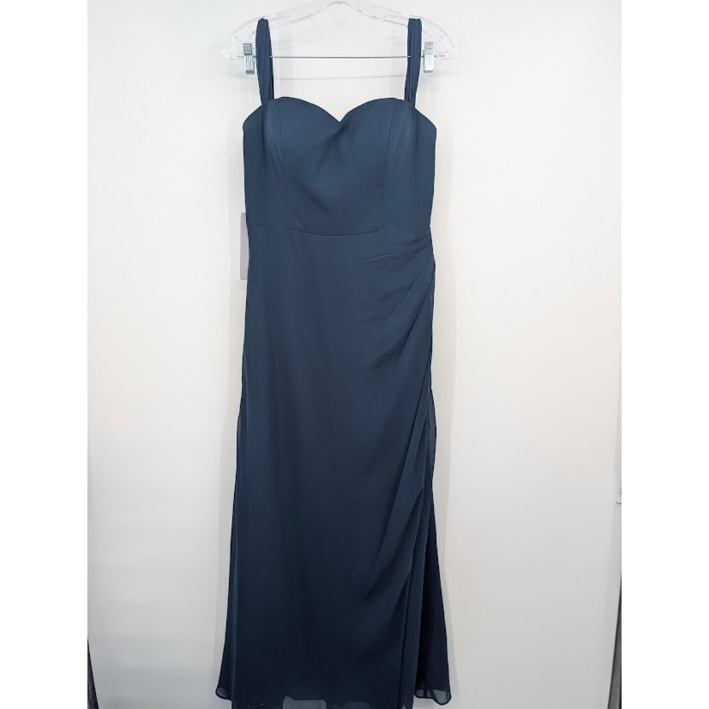 Azazie Jordyn Chiffon Navy Floor Length Bridesmaid Evening Gown NWT Custom size
